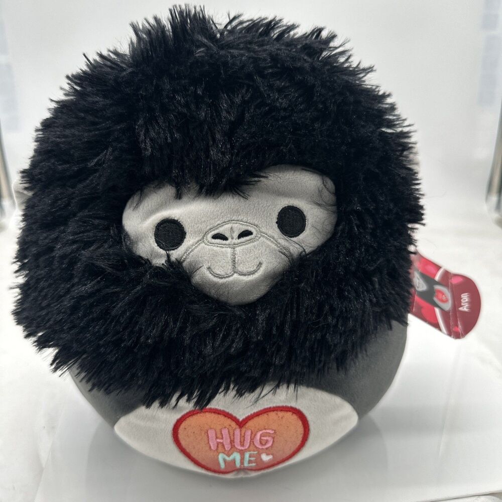 Squishmallows Aron Black Gorilla Plush Toy 8” Valentines Day Squad Heart Hug Me,